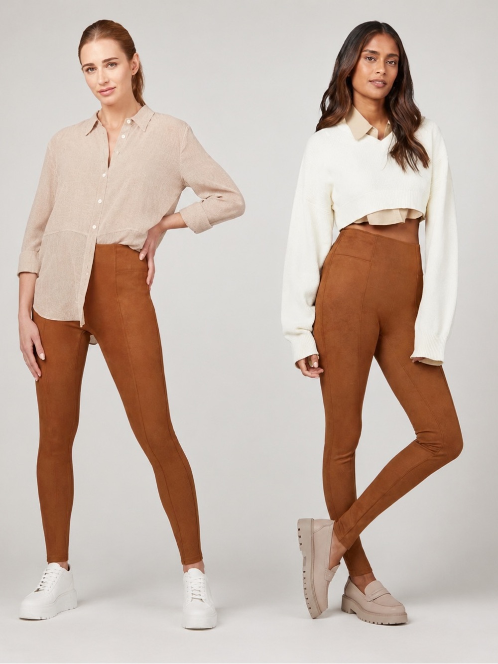 NWT SPANX Faux Suede Leggings 1X Caramel Brown High Rise Shaping Pull-On Slim
